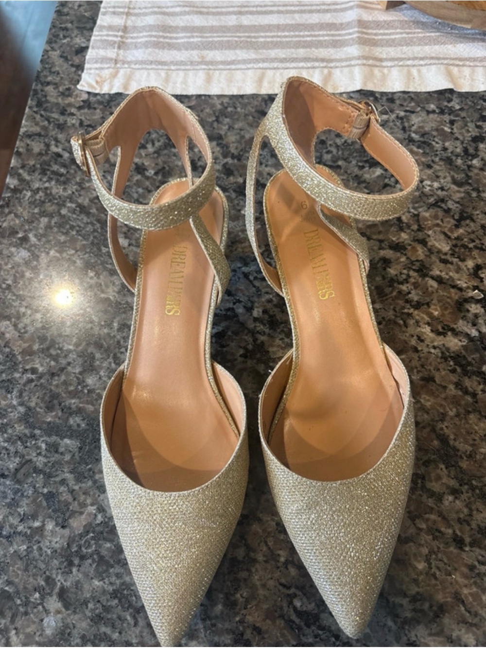 Dream Pairs Gold Glitter Ankle-Strap Pointed-Toe Heels